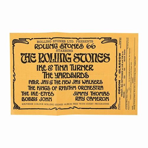 Lot #622: THE ROLLING STONES - 1966 Odeon Theatre Glasgow Concert Handbill