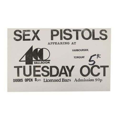 Lot #627: SEX PISTOLS, THE - 400 Ballroom Torquay Concert Handbill