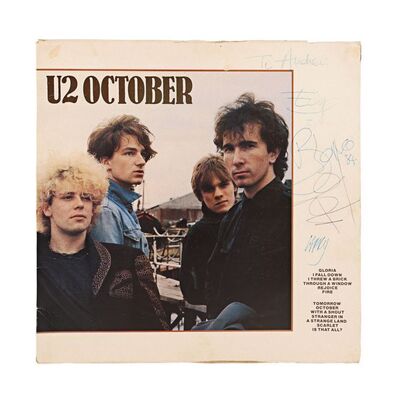 Lot #642: U2 - Band-autographed October LP Sleeve (Irish Pressing)