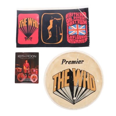 Lot #645: WHO, THE - Bass Drumhead and Wrap Artwork For Keith Moon's Pictures of Lily Premier Prototype Drum Kit