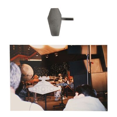 Lot #657: STAR WARS: RETURN OF THE JEDI (1983) - Anthony Daniels Collection: Death Star Piece and Behind-the-scenes Photo