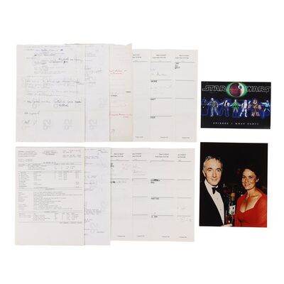 Lot #660: STAR WARS: THE PHANTOM MENACE (1999) - Anthony Daniels Collection: Anthony Daniels' Hand-annotated Script Pages, Call Sheet, ADR Sheets, Wrap Party Invite, Travel Plans and Photo