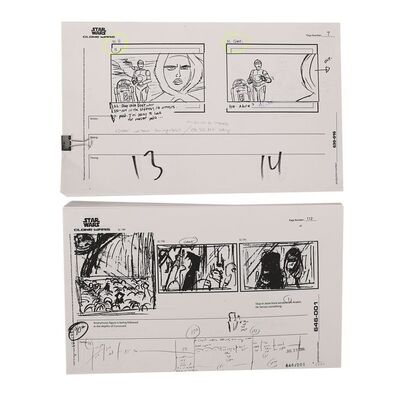 Lot #666: STAR WARS: CLONE WARS (T.V. SERIES, 2003 - 2005) - Anthony Daniels Collection: Printed Storyboards with Handwritten Notes and Annotations