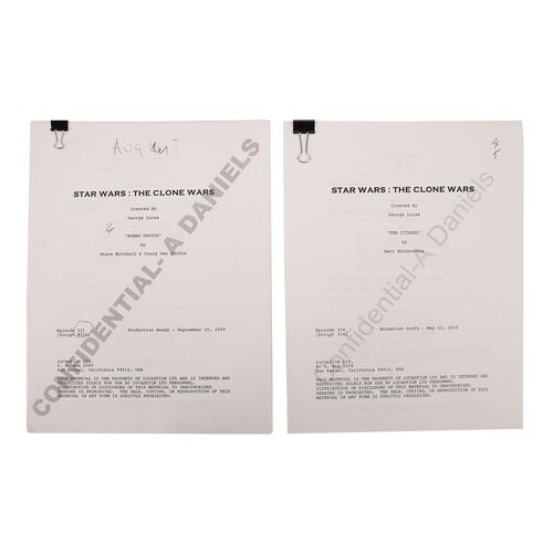 Lot #667: STAR WARS: THE CLONE WARS (TV SERIES, 2008-2020) - Anthony Daniels Collection: Pair of Scripts with Handwritten Annotations