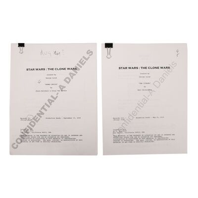 Lot #667: STAR WARS: THE CLONE WARS (TV SERIES, 2008-2020) - Anthony Daniels Collection: Pair of Scripts with Handwritten Annotations