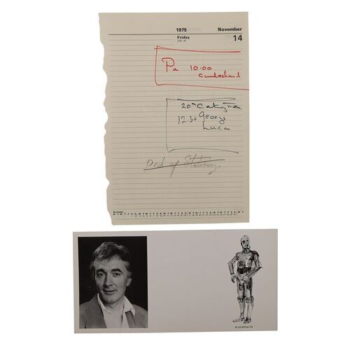 Lot #668: STAR WARS: A NEW HOPE (1977) - Anthony Daniels Collection: Anthony Daniels' Personal Diary Page Detailing his First Meeting with George Lucas