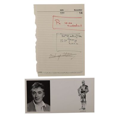 Lot #668: STAR WARS: A NEW HOPE (1977) - Anthony Daniels Collection: Anthony Daniels' Personal Diary Page Detailing his First Meeting with George Lucas