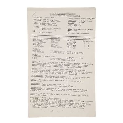 Lot #675: STAR WARS: A NEW HOPE (1977) - Anthony Daniels Collection: Tunisia Location Call Sheet