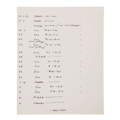 Lot #676: STAR WARS: A NEW HOPE (1977) - Anthony Daniels Collection: Anthony Daniels Handwritten Movement Order from March and April 1976