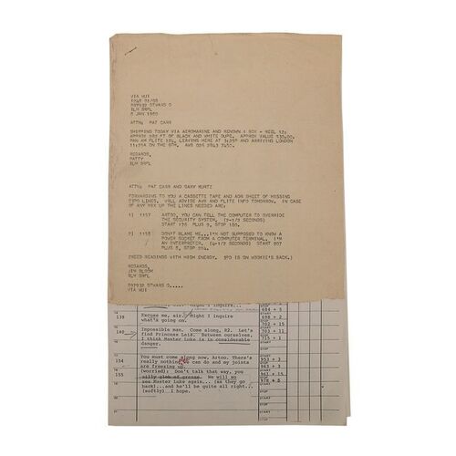 Lot #682: STAR WARS: THE EMPIRE STRIKES BACK (1980) - Anthony Daniels Collection: ADR Cue Sheets with Handwritten Notes and Corrections