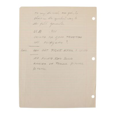 Lot #684: STAR WARS: RETURN OF THE JEDI (1983) - Anthony Daniels Collection: Anthony Daniels' Handwritten Endor Generator Dialogue Page