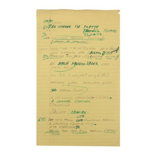 Lot #685: STAR WARS: RETURN OF THE JEDI (1983) - Anthony Daniels Collection: Anthony Daniels' Handwritten Ewok Village Speech Page
