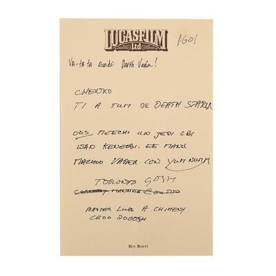 Lot #686: STAR WARS: RETURN OF THE JEDI (1983) - Anthony Daniels Collection: Anthony Daniels' Handwritten Ewok Speech on Headed Stationery