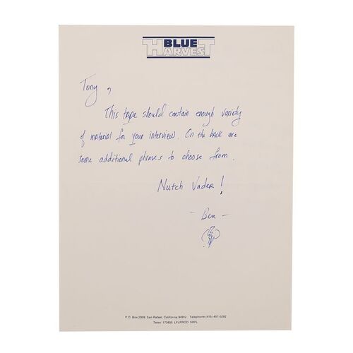 Lot #687: STAR WARS: RETURN OF THE JEDI (1983) - Anthony Daniels Collection: Ben Burtt Handwritten Ewok Dialogue Page
