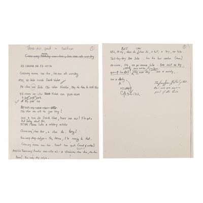 Lot #688: STAR WARS: RETURN OF THE JEDI (1983) - Anthony Daniels Collection: Two Printed Pages of Ewok Village Speech by Ben Burtt with Anthony Daniels' Annotations