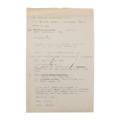 Lot #689: STAR WARS: RETURN OF THE JEDI (1983) - Anthony Daniels' Handwritten Jabba's Palace Dialogue Page