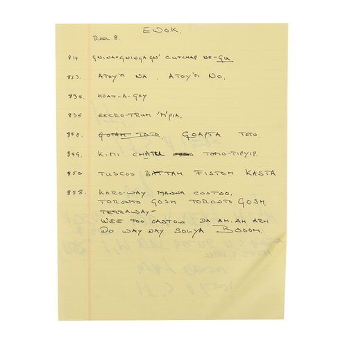 Lot #690: STAR WARS: RETURN OF THE JEDI (1983) - Anthony Daniels Collection: Anthony Daniels' Handwritten ADR Recording Dialogue for Endor Scene