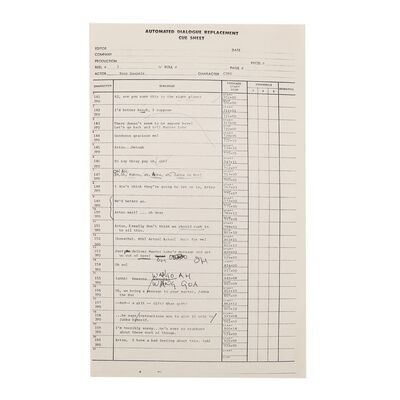 Lot #697: STAR WARS: RETURN OF THE JEDI (1983) - Anthony Daniels Collection: Jabba's Palace ADR Cue Sheet with Anthony Daniels' Annotations