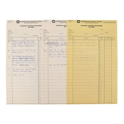 Lot #698: STAR WARS: RETURN OF THE JEDI (1983) - Anthony Daniels Collection: Three Pages of ADR Cue Sheets with Handwritten Dialogue