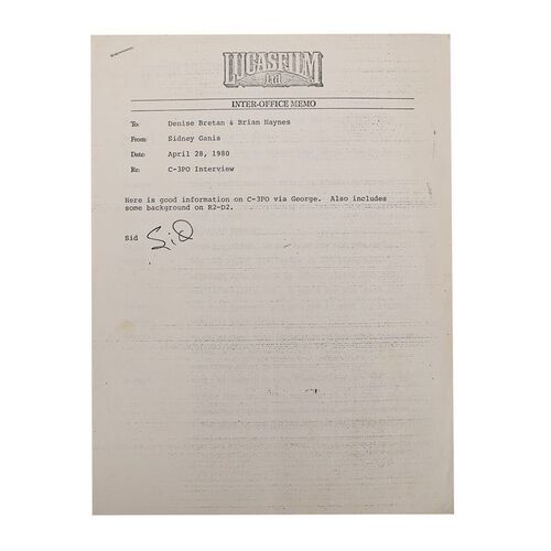 Lot #701: STAR WARS: ORIGINAL TRILOGY (1977 - 1983) - Anthony Daniels Collection: Anthony Daniels' Copy of George Lucas' Notes on C-3PO for Interviews