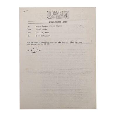 Lot #701: STAR WARS: ORIGINAL TRILOGY (1977 - 1983) - Anthony Daniels Collection: Anthony Daniels' Copy of George Lucas' Notes on C-3PO for Interviews