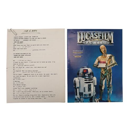 Lot #702: STAR WARS: VARIOUS PRODUCTIONS - Anthony Daniels Collection: Anthony Daniels-written Star Wars 10th Anniversary Convention Script and Lucasfilm Fan Club "1st Collectors" Issue