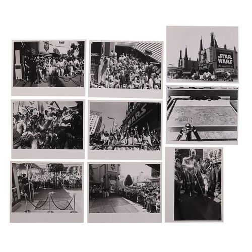 Lot #709: STAR WARS: A NEW HOPE (1977) - Anthony Daniels Collection: Black-and-white Photographs from "The Forecourt of the Stars" Handprint Ceremony
