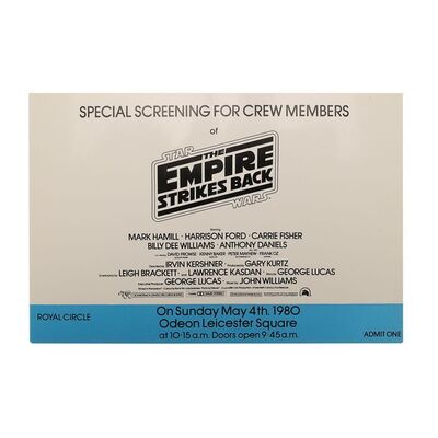 Lot #721: STAR WARS: THE EMPIRE STRIKES BACK (1980) - Anthony Daniel's Personal Ticket to the Crew Member Screening