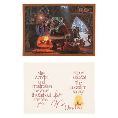 Lot #730: STAR WARS: RETURN OF THE JEDI (1983) - Anthony Daniels Collection: Christmas Card Signed by George Lucas