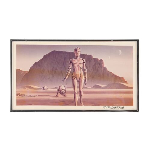 Lot #732: STAR WARS: A NEW HOPE (1977) - Anthony Daniels Collection: Framed Ralph McQuarrie Concept Art Signed by McQuarrie