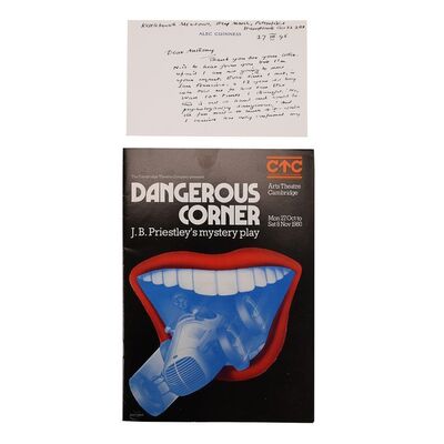 Lot #736: PERSONAL ITEMS - Anthony Daniels Collection: Headed Notecard from Alec Guinness and Theatre Programme for Dangerous Corner