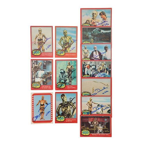 Lot #740: STAR WARS: A NEW HOPE (1977) - Anthony Daniels Collection: Collection of Vintage Series 2 C-3PO Trading Cards and a Sticker Autographed by Anthony Daniels