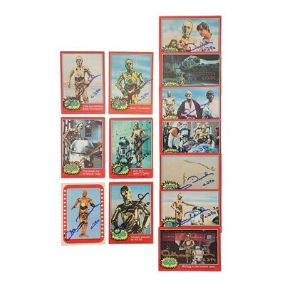 Lot #740: STAR WARS: A NEW HOPE (1977) - Anthony Daniels Collection: Collection of Vintage Series 2 C-3PO Trading Cards and a Sticker Autographed by Anthony Daniels