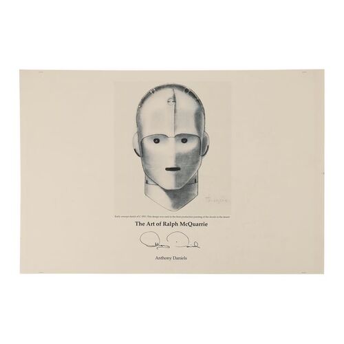 Lot #743: STAR WARS: VARIOUS PRODUCTIONS - Anthony Daniels Collection: Anthony Daniels Autographed Early C-3PO Concept Page