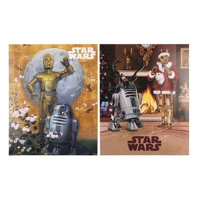 Lot #747: STAR WARS: VARIOUS PRODUCTIONS - Anthony Daniels Collection: Two Large C-3PO and R2-D2 Artwork Prints Autographed by Anthony Daniels