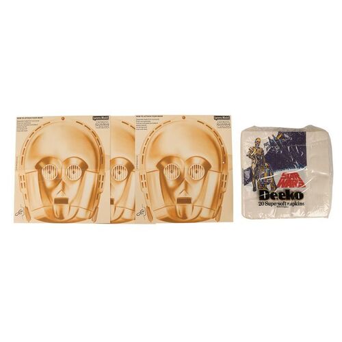 Lot #764: STAR WARS: A NEW HOPE (1977) - Anthony Daniels Collection: Unused Vintage Lyons Maid Masks and Vintage Deeko Napkins