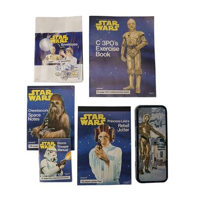 Lot #765: STAR WARS: ORIGINAL TRILOGY (1977 - 1983) - Anthony Daniels Collection: Star Wars Letraset Stationery Set and Vintage Pencil Case