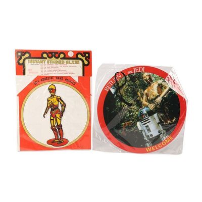 Lot #773: STAR WARS: ORIGINAL TRILOGY (1977 - 1983) - Anthony Daniels Collection: Yamakatsu Hanging Sign and C-3PO "Instant Stained Glass"