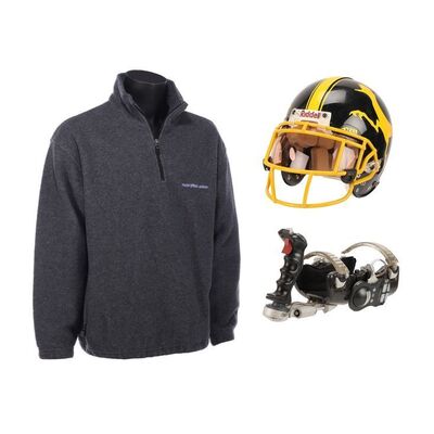 Lot #796: THE 6TH DAY (2000) - Adam Gibson's (Arnold Schwarzenegger) Helicopter Remote Control and a Roadrunners American Football Helmet