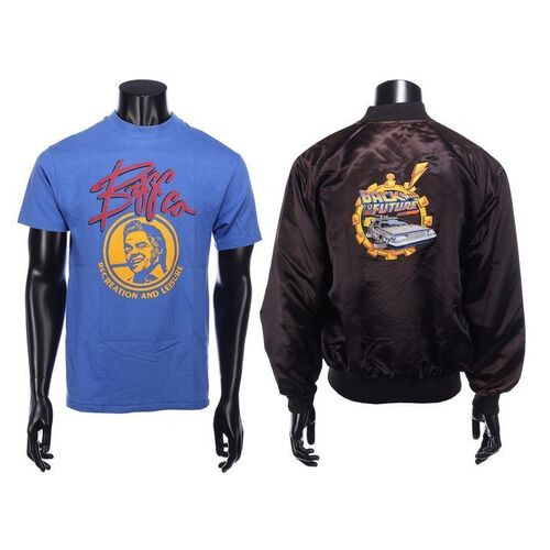 Lot #872: BACK TO THE FUTURE PART II (1989) - "BiffCo" Crew T-Shirt and Universal Studios Jacket