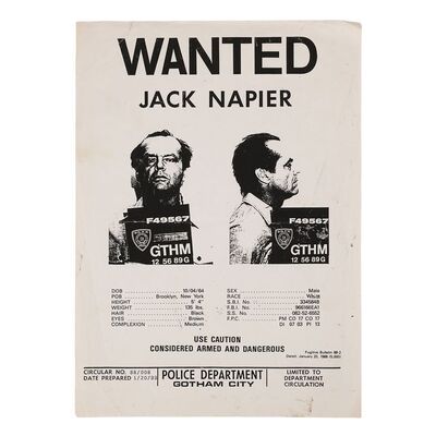 Lot #878: BATMAN (1989) - Jack Napier (Jack Nicholson) Wanted Flyer