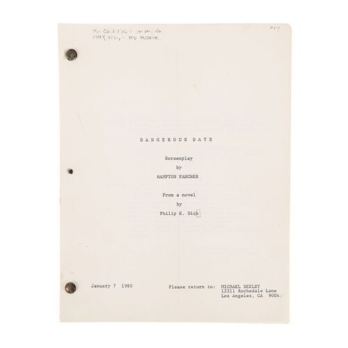 Lot #945: BLADE RUNNER (1982) - Geoff Hutchins Collection: January 1980 100-page Draft Script Titled "Dangerous Days"