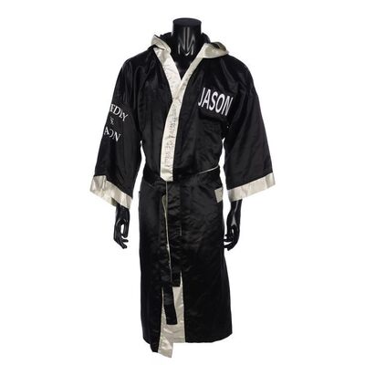 Lot #1099: FREDDY VS. JASON (2003) - Mario Kirner Collection: Autographed "Jason" Boxing Robe and "Death Match" Passes