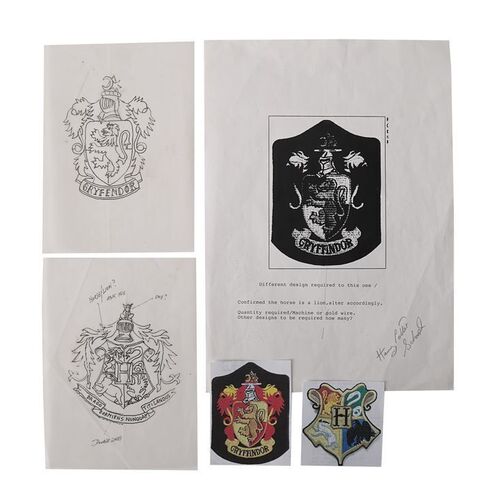 Lot #1160: HARRY POTTER AND THE PHILOSOPHER'S STONE (2001) - Hand-drawn Gryffindor and Hogwarts Crest Designs