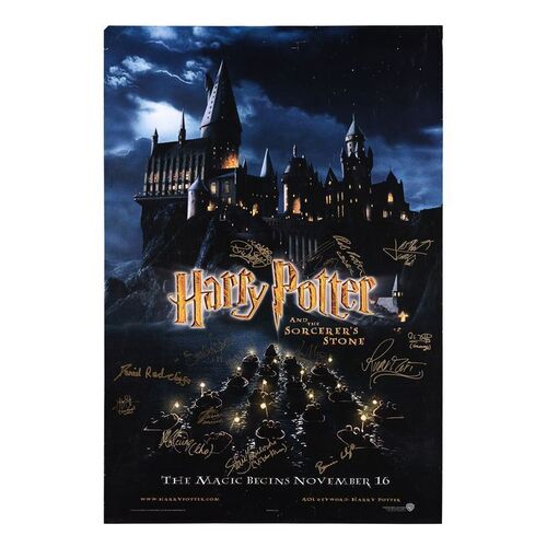 Lot #1163: HARRY POTTER AND THE PHILOSOPHER'S STONE (2001) - Daniel Radcliffe, Emma Watson, Rupert Grint, Robert Pattinson and Cast-Autographed Poster