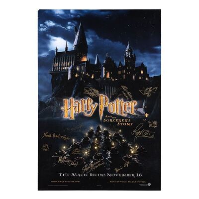 Lot #1163: HARRY POTTER AND THE PHILOSOPHER'S STONE (2001) - Daniel Radcliffe, Emma Watson, Rupert Grint, Robert Pattinson and Cast-Autographed Poster