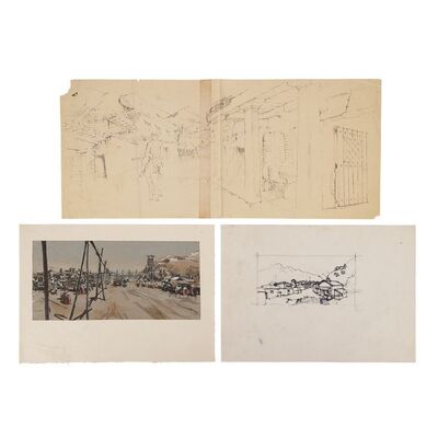 Lot #1210: INDIANA JONES AND THE RAIDERS OF THE LOST ARK (1981) - Hand-drawn and Painted Tanis Dig Site and The Raven Tavern Artwork