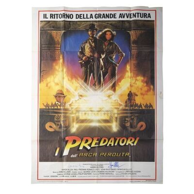 Lot #1213: RAIDERS OF THE LOST ARK (1981) - Harrison Ford and Karen Allen-signed Italian Due Fogli