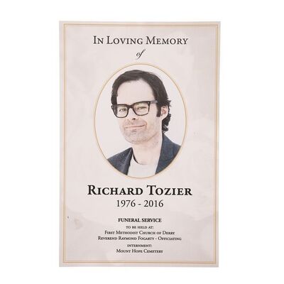 Lot #1236: IT CHAPTER TWO (2019) - Richard Tozier (Bill Hader) Funeral Service Card