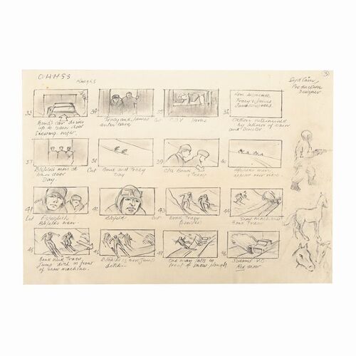 Lot #1243: JAMES BOND: ON HER MAJESTY'S SECRET SERVICE (1969) - Syd Cain Hand-drawn Storyboard Page